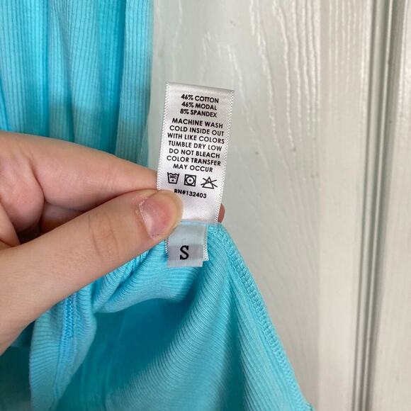 COTTON CITIZEN Ribbed Tee Turquoise Blue Size Small Short Sleeves Basic - Picture 6 of 7